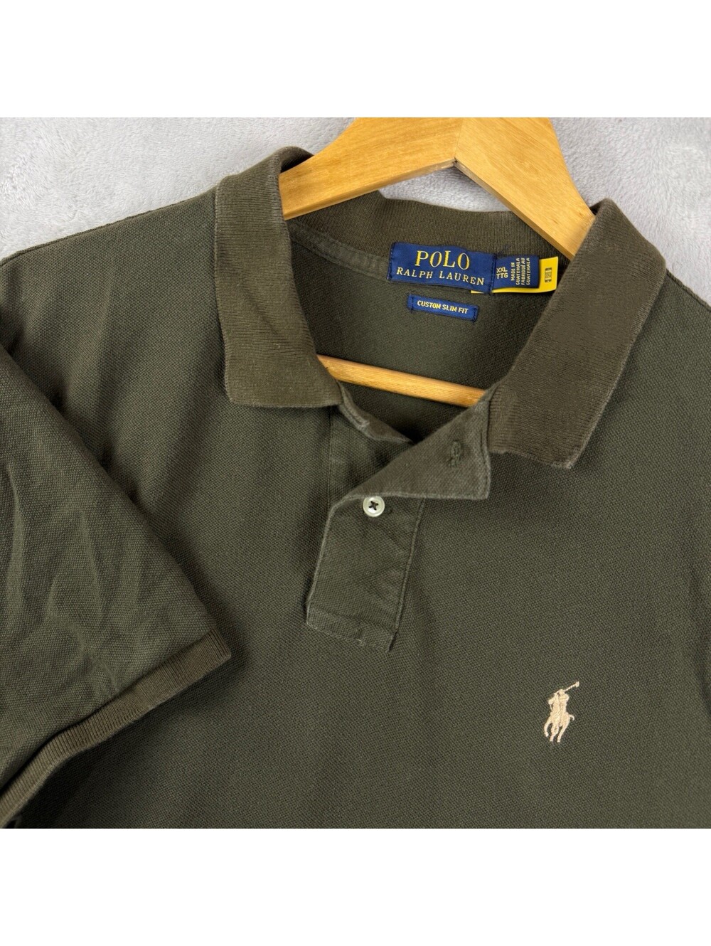 Polo Ralph Lauren Custom Slim Fit Olive Green Polo Shirt Pony Logo Mens XXL Prep